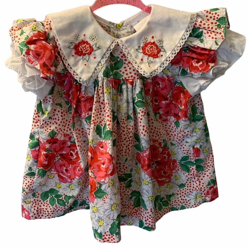 Vintage frilly floral baby dress with embroidery